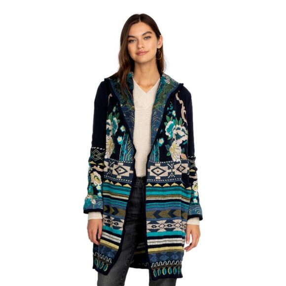 Biya Johnny Was Nimue Embroidered Hooded Boho Duster Cardigan Coat Jacket Size S - Picture 3 of 14